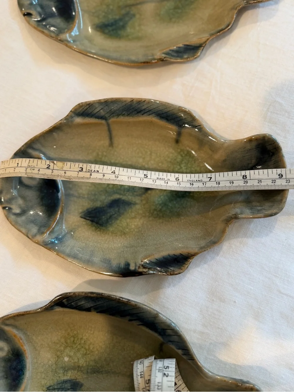 Green Ceramic Fish-Shaped Plates - Set of 6